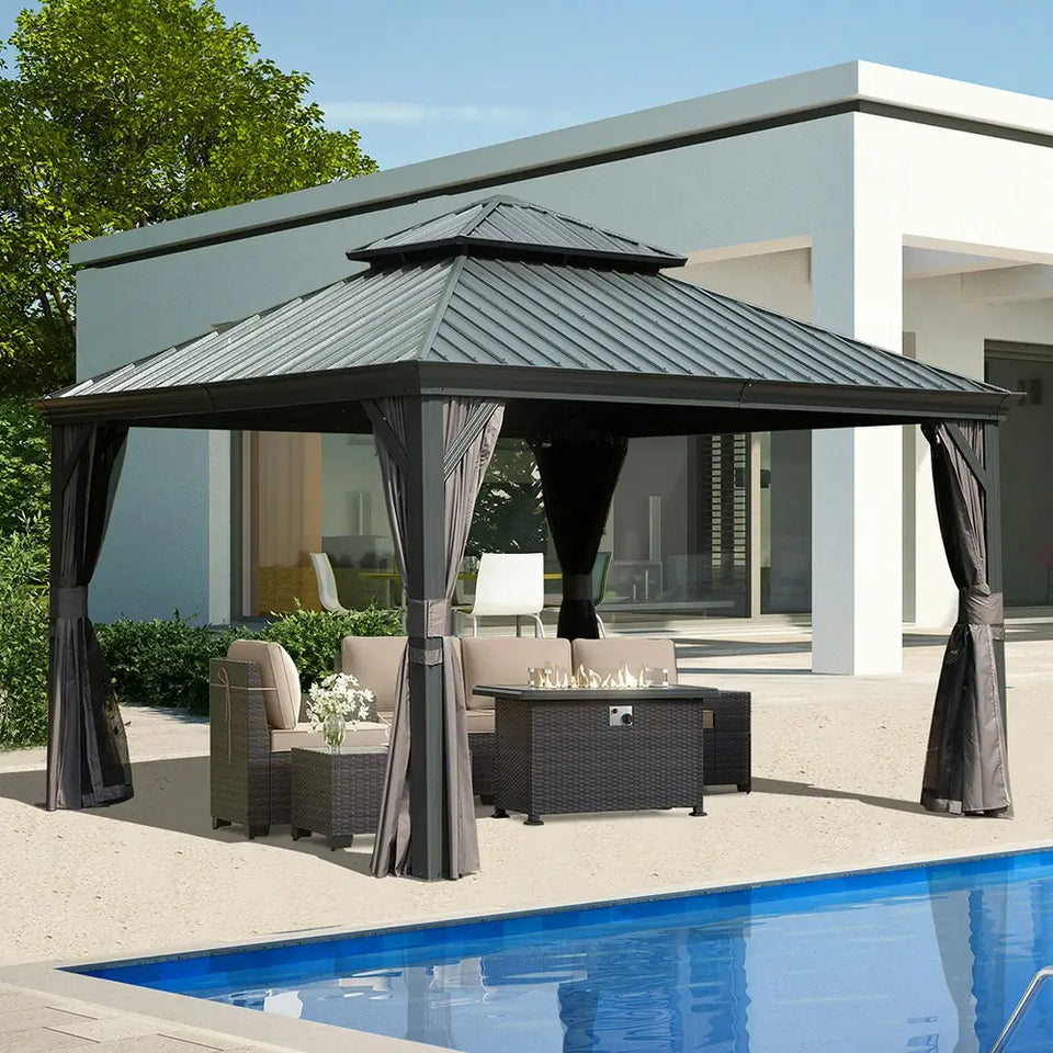 Hardtop Gazebo Gray with Drainage Gutters