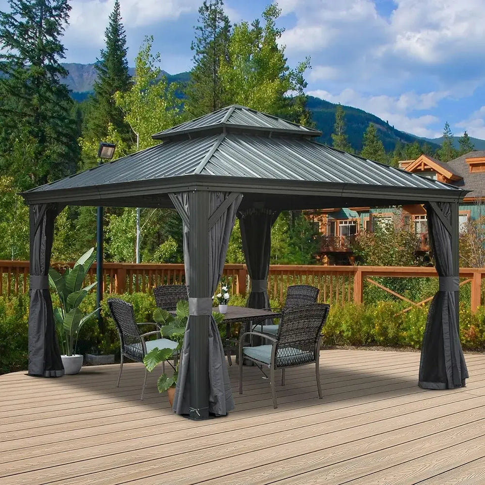 Hardtop Gazebo Gray with Drainage Gutters