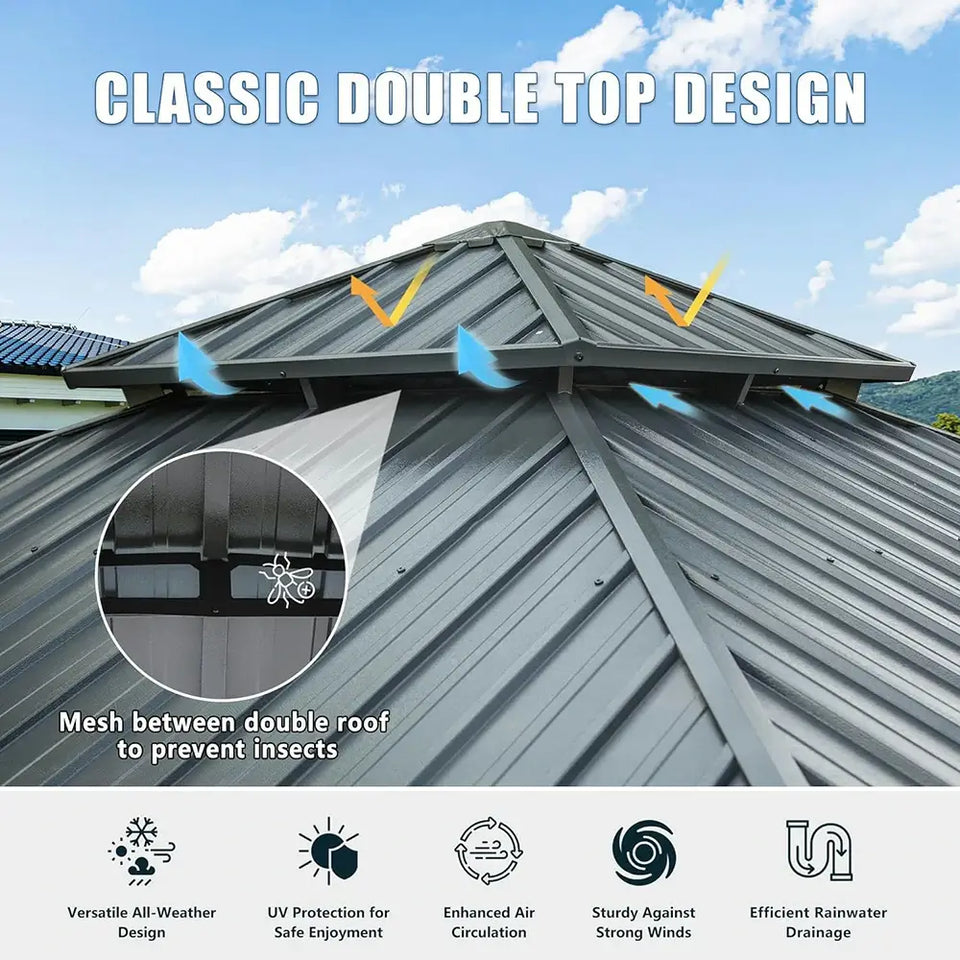 Hardtop Gazebo Gray with Drainage Gutters