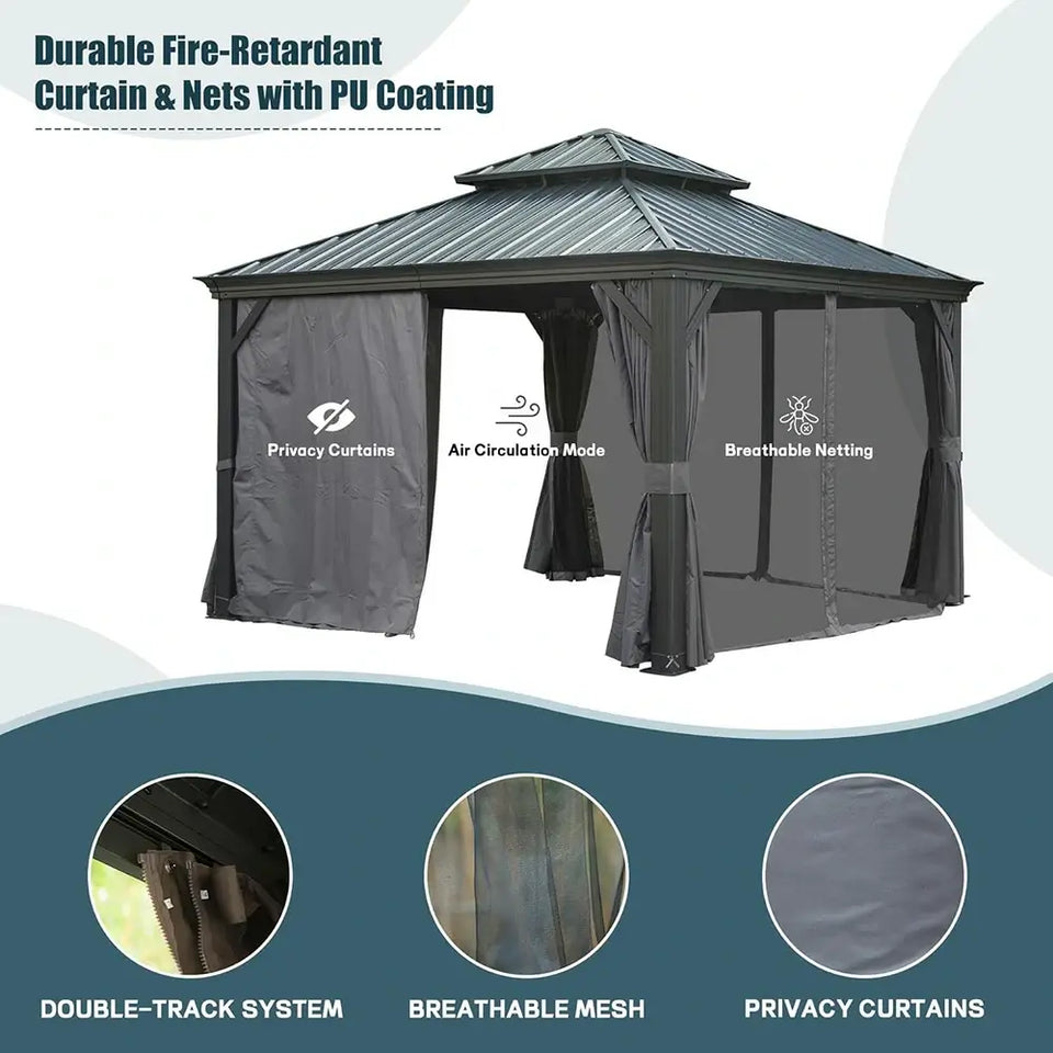 Hardtop Gazebo Gray with Drainage Gutters