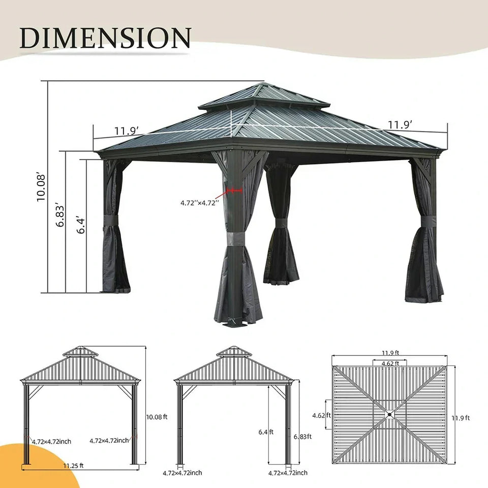 Hardtop Gazebo Gray with Drainage Gutters