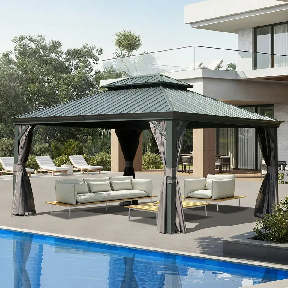 Hardtop Gazebo Gray with Drainage Gutters