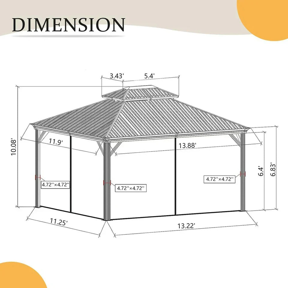 Hardtop Gazebo Gray with Drainage Gutters