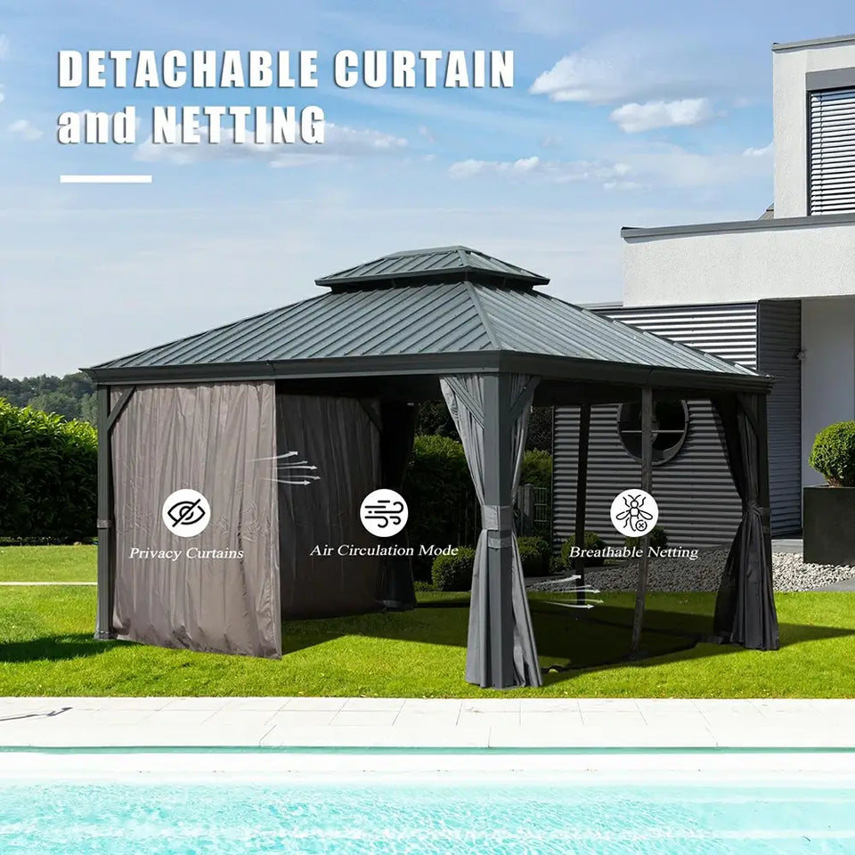 Hardtop Gazebo Gray with Drainage Gutters