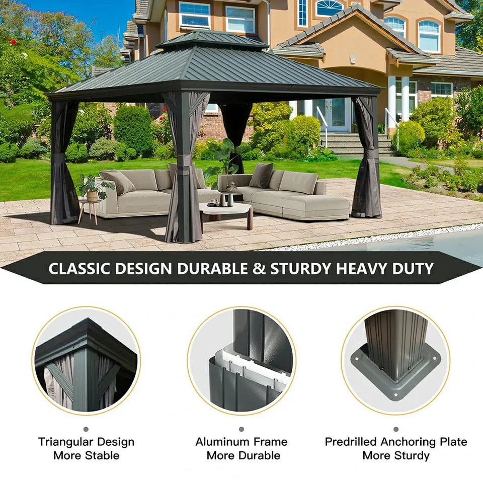 Hardtop Gazebo Gray with Drainage Gutters