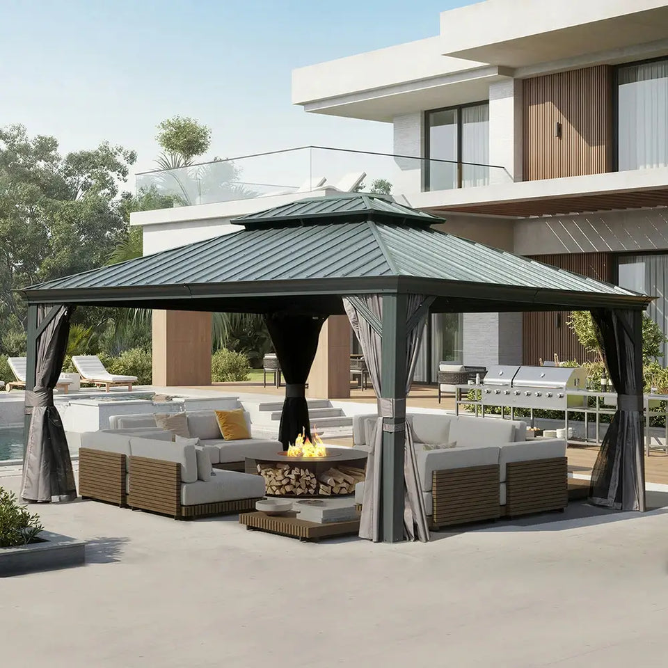Hardtop Gazebo Gray with Drainage Gutters