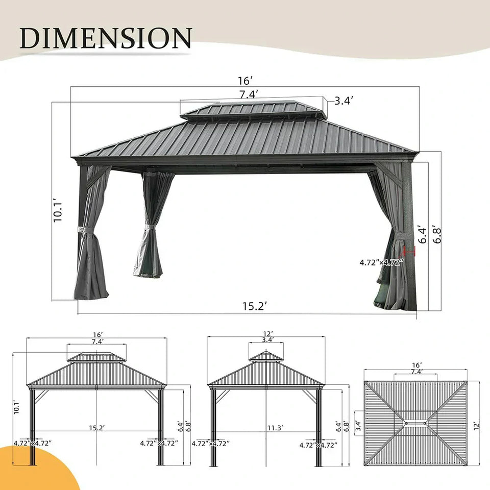 Hardtop Gazebo Gray with Drainage Gutters