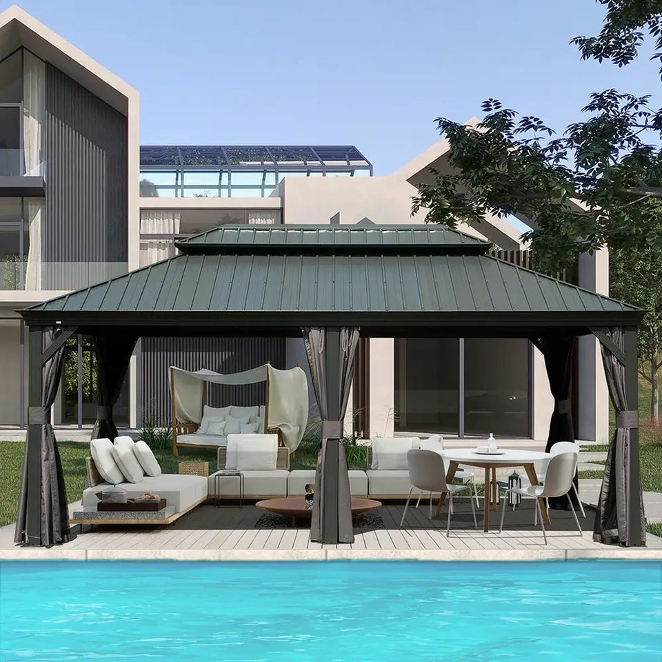 Hardtop Gazebo Gray with Drainage Gutters