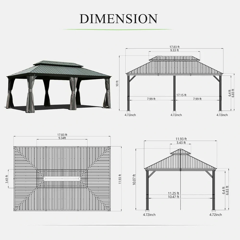 Hardtop Gazebo Gray with Drainage Gutters