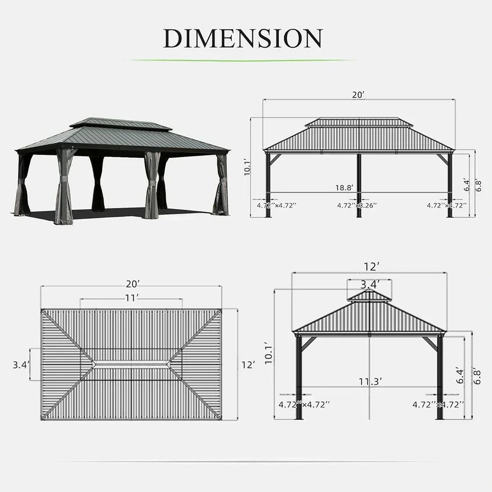 Hardtop Gazebo Gray with Drainage Gutters