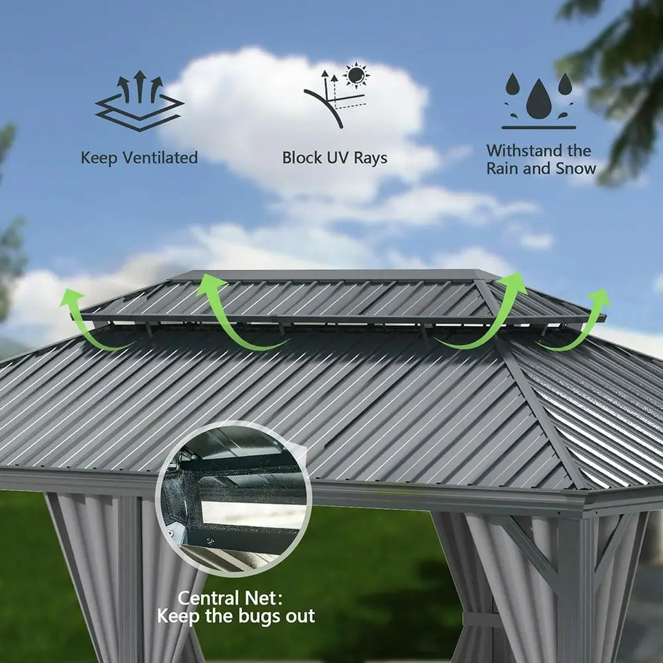 Hardtop Gazebo Gray with Drainage Gutters