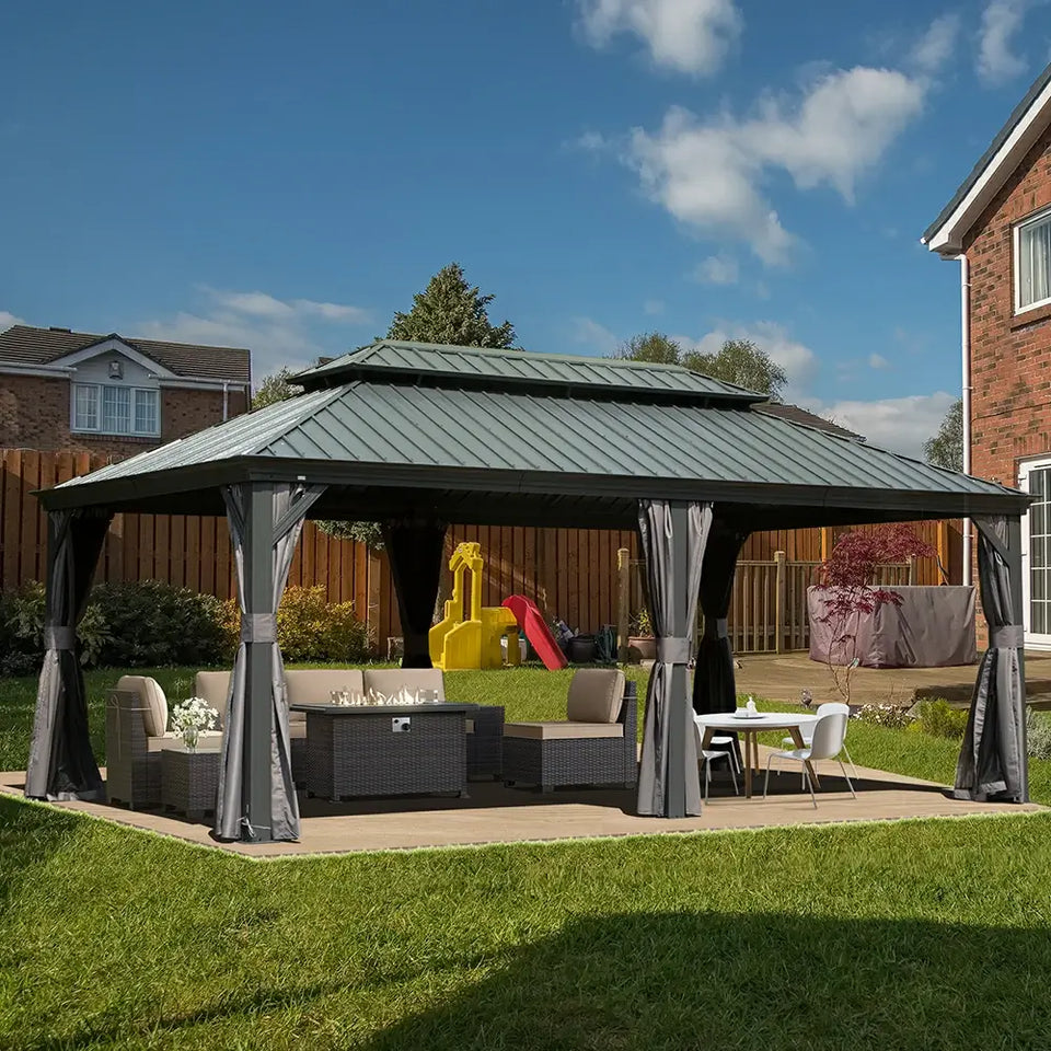 Hardtop Gazebo Gray with Drainage Gutters