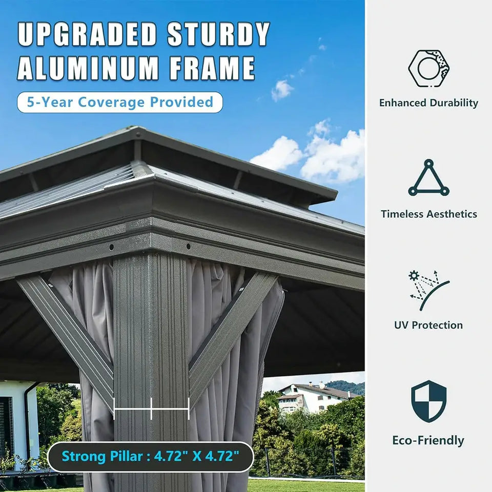 Hardtop Gazebo Gray with Drainage Gutters