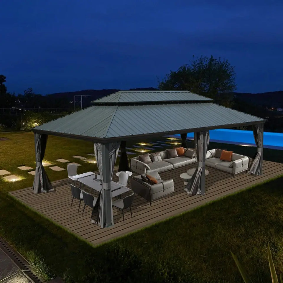 Hardtop Gazebo Gray with Drainage Gutters
