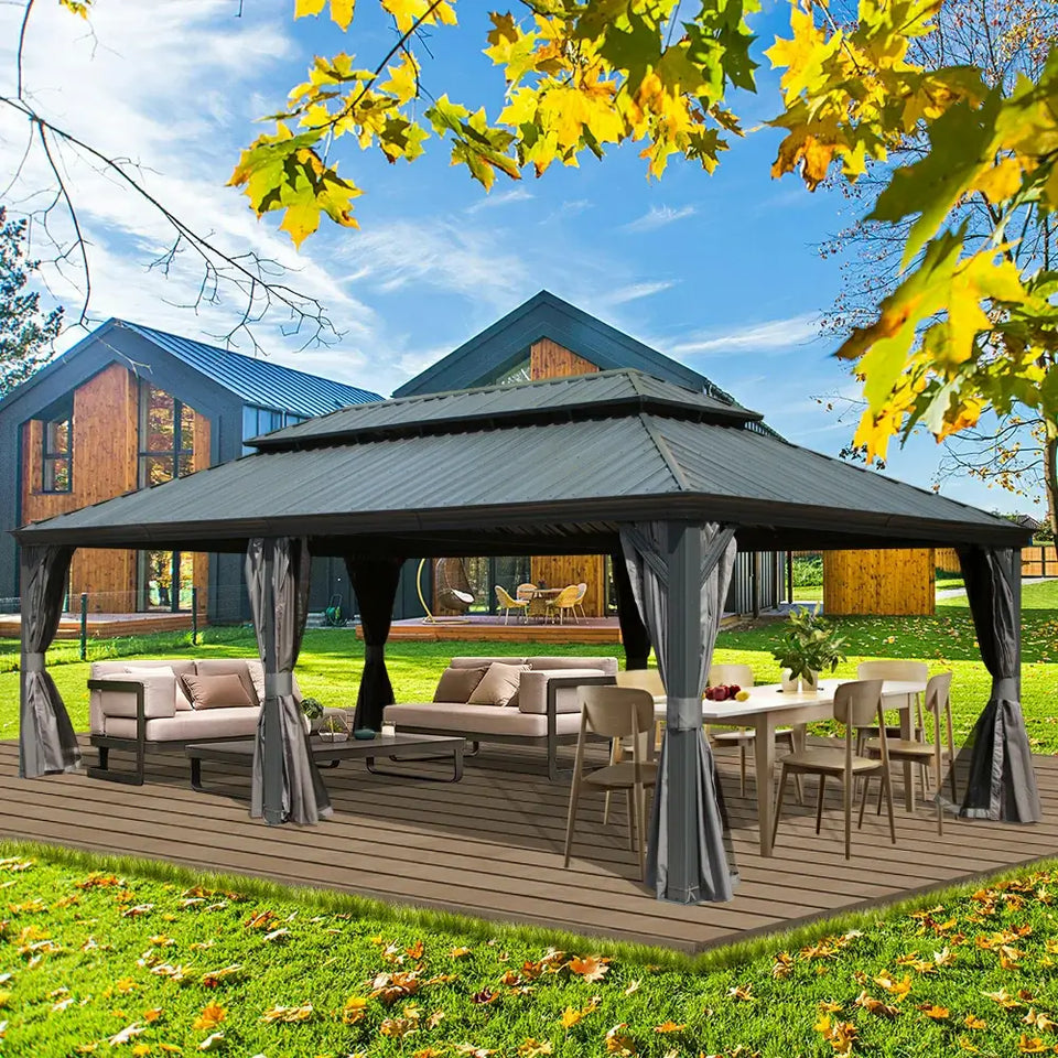 Hardtop Gazebo Gray with Drainage Gutters