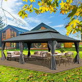 Hardtop Gazebo Gray with Drainage Gutters