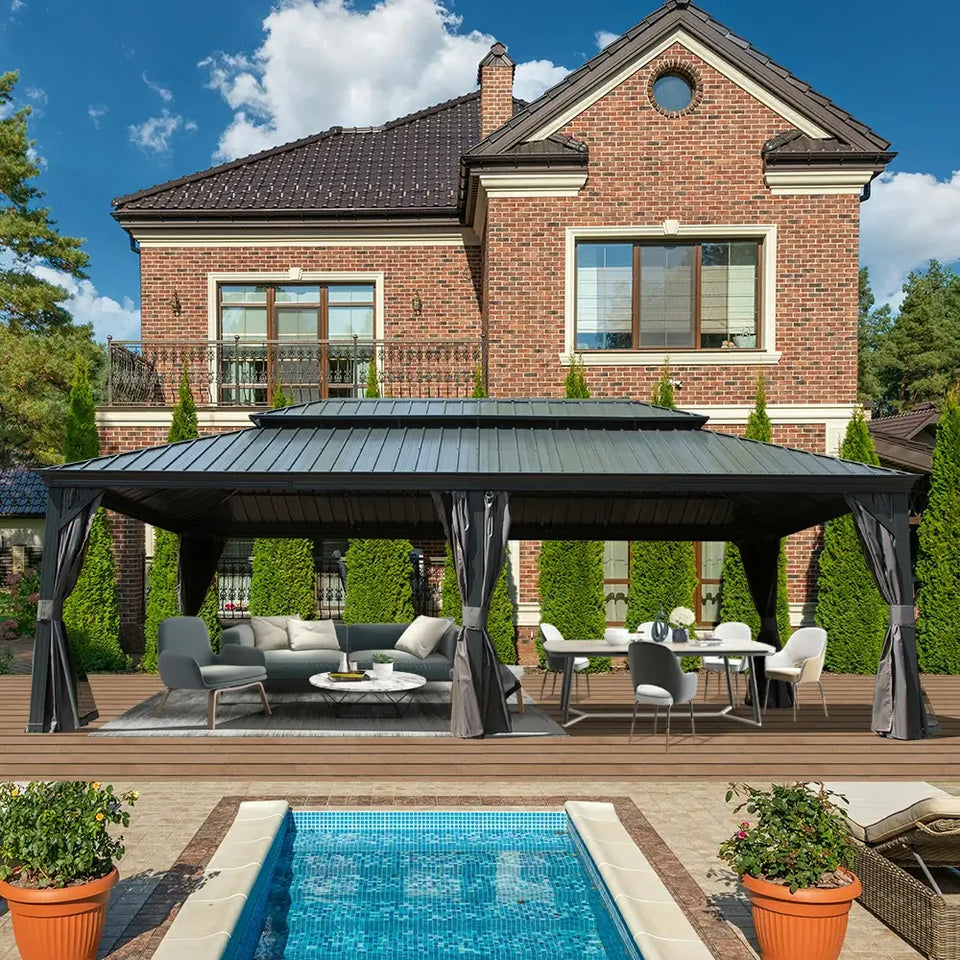 Hardtop Gazebo Gray with Drainage Gutters