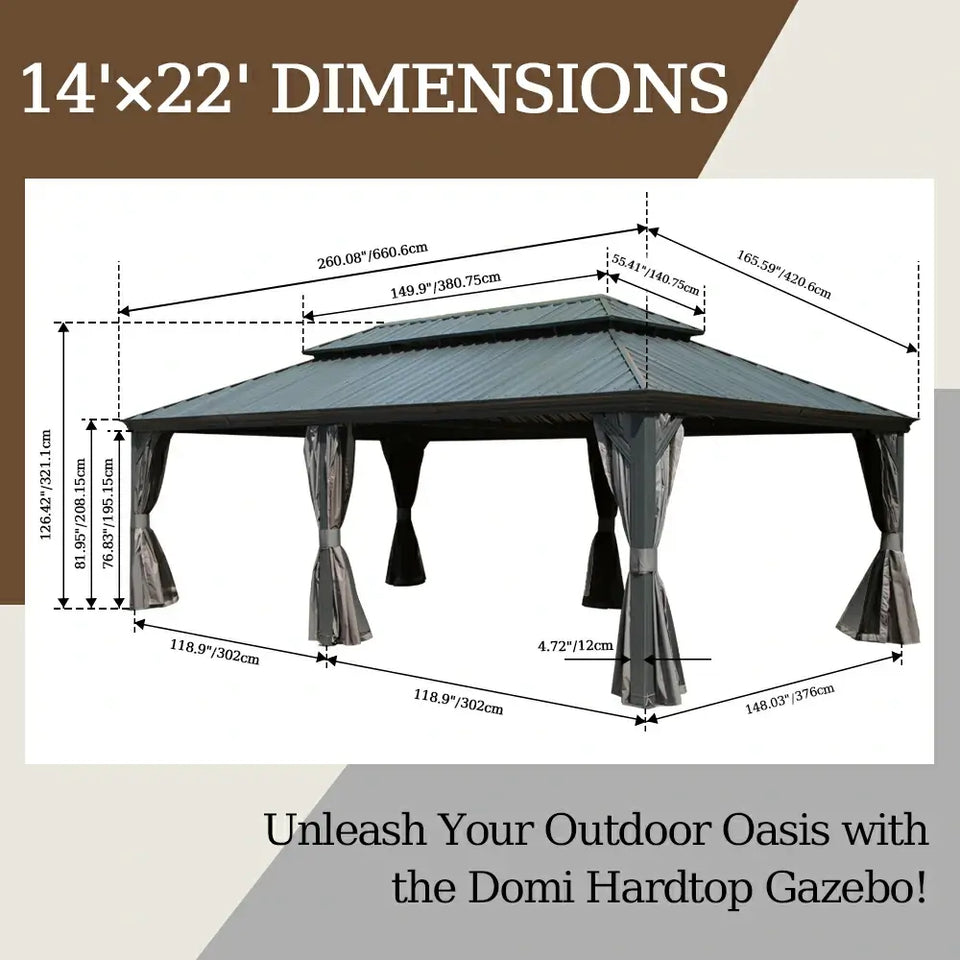 Hardtop Gazebo Gray with Drainage Gutters