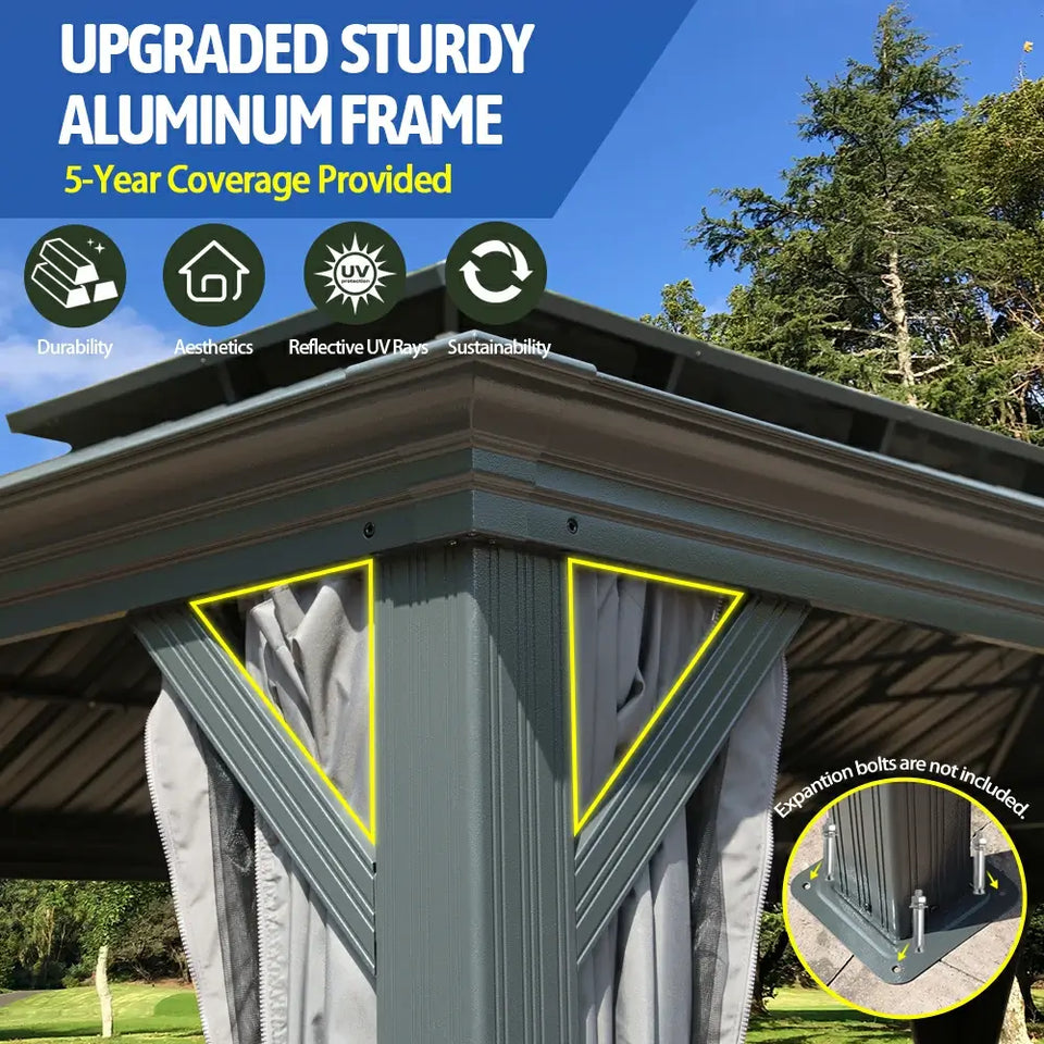 Hardtop Gazebo Gray with Drainage Gutters