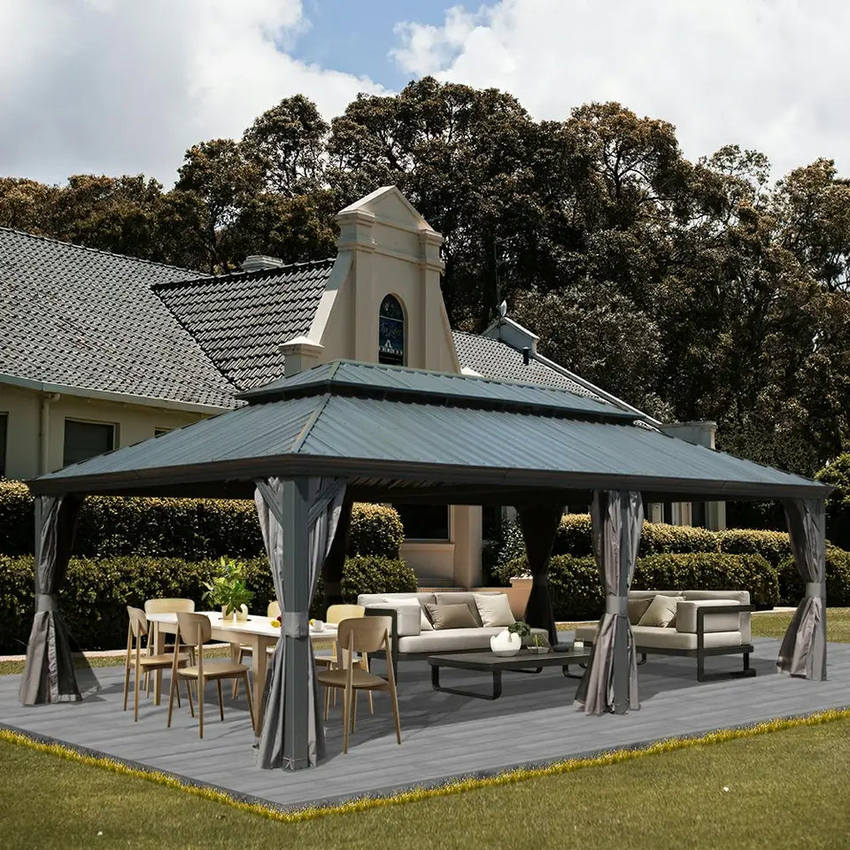 Hardtop Gazebo Gray with Drainage Gutters