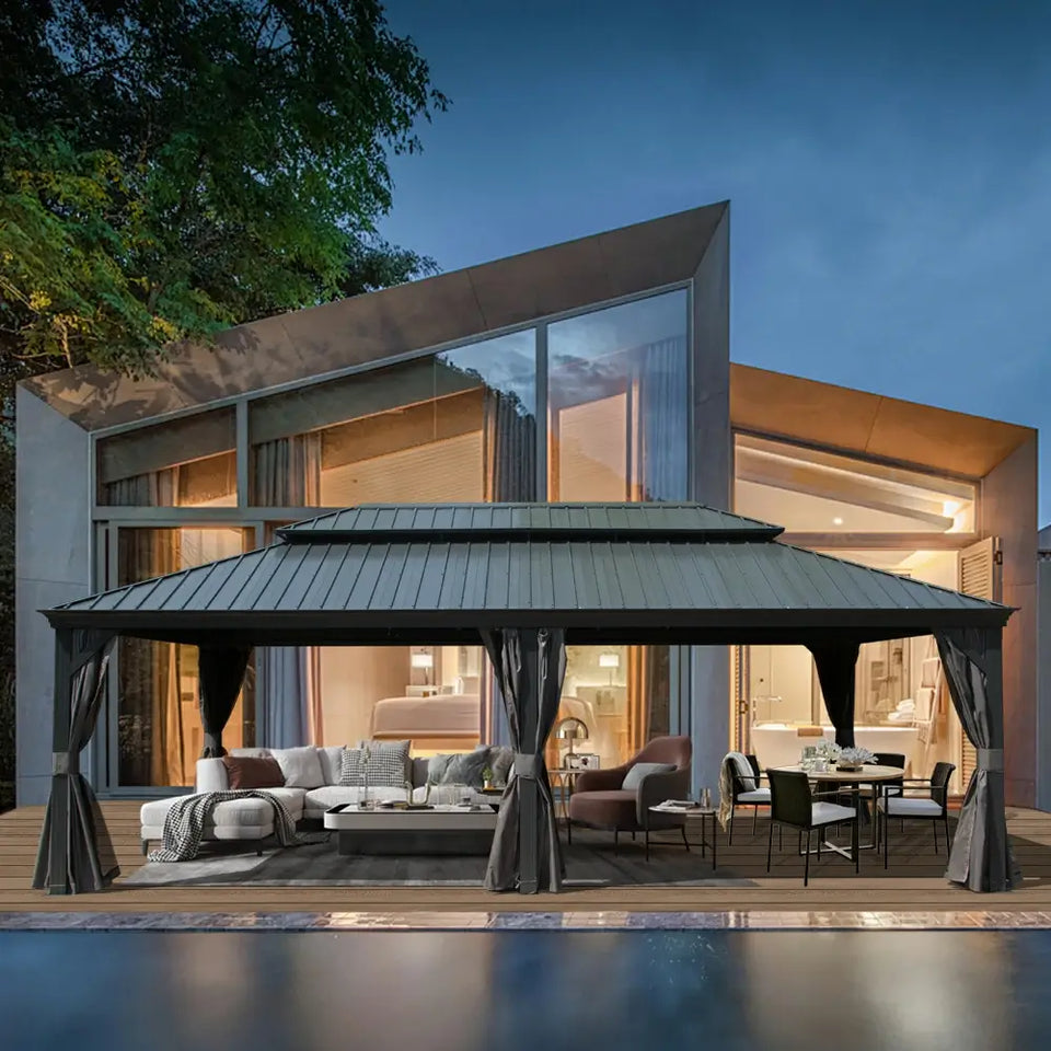 Hardtop Gazebo Gray with Drainage Gutters