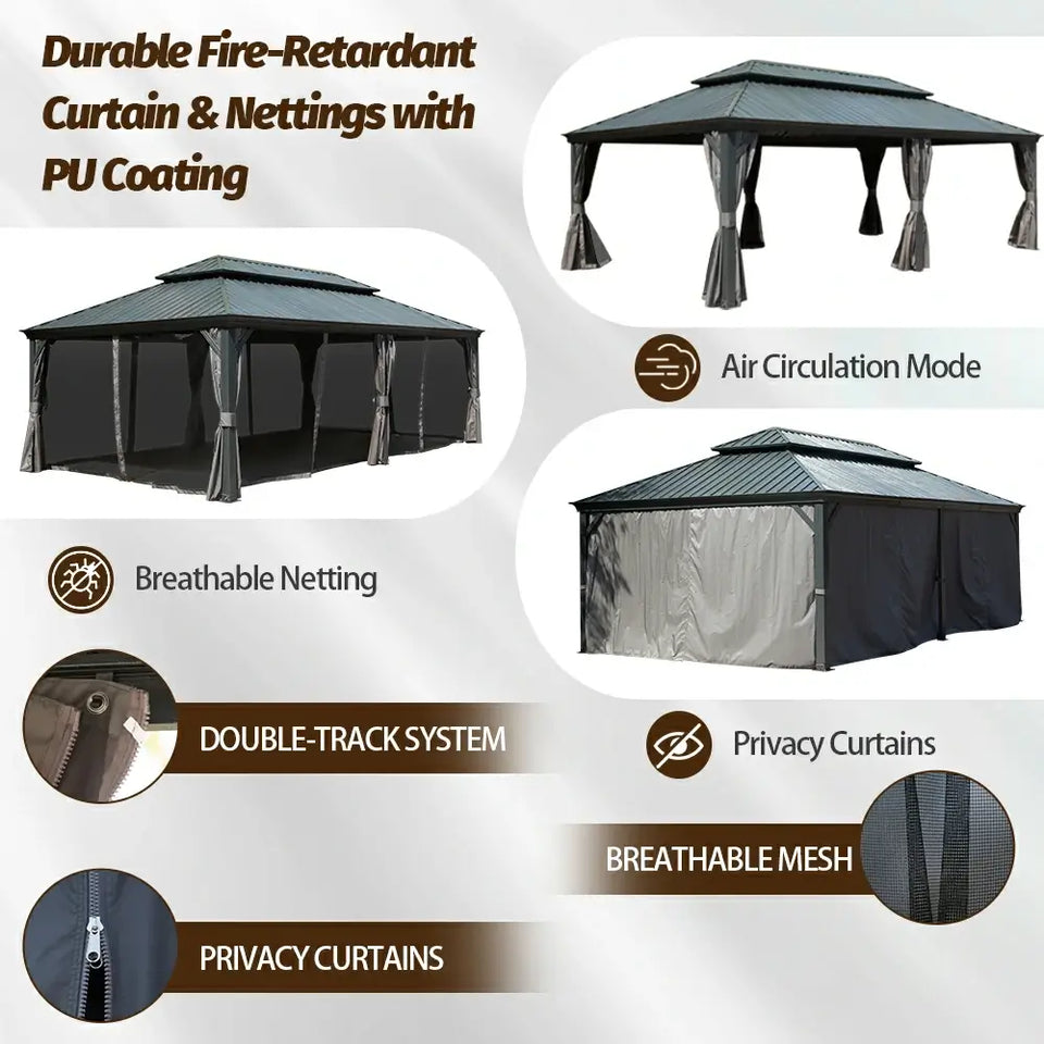 Hardtop Gazebo Gray with Drainage Gutters