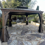 Hardtop Gazebo Wood-Looking with Drainage Gutters