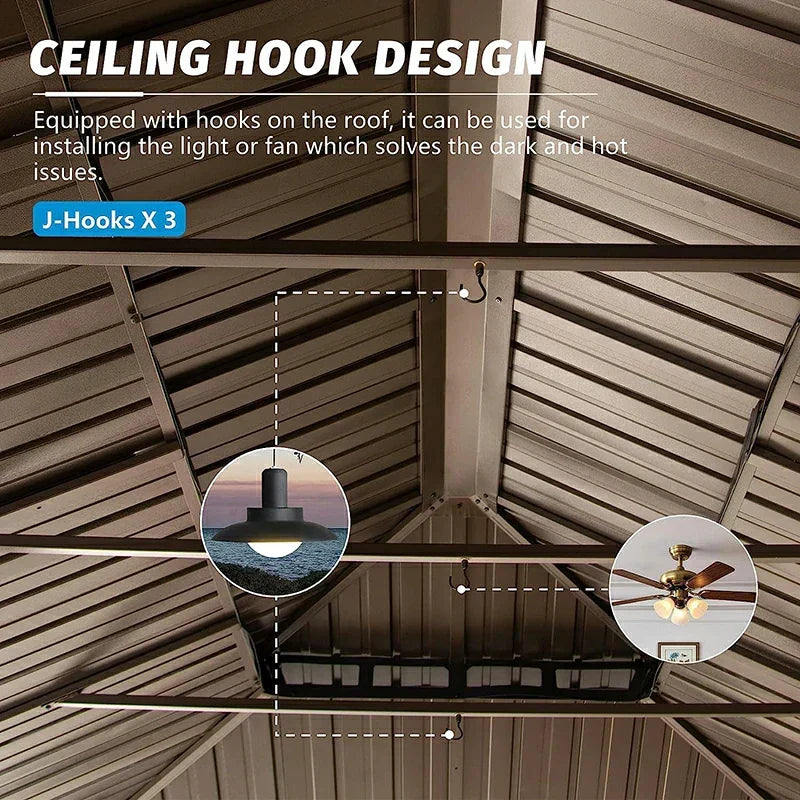 Hardtop Gazebo Wood-Looking with Drainage Gutters