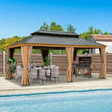 Hardtop Gazebo Wood-Looking with Drainage Gutters