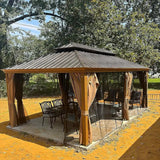 Hardtop Gazebo Wood-Looking with Drainage Gutters