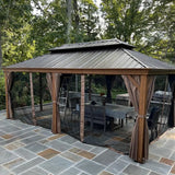 Hardtop Gazebo Wood-Looking with Drainage Gutters