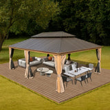 Hardtop Gazebo Wood-Looking with Drainage Gutters