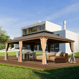 Hardtop Gazebo Wood-Looking with Drainage Gutters