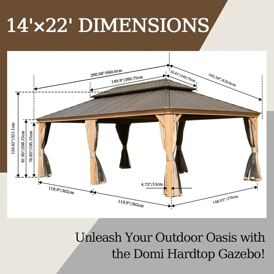 Hardtop Gazebo Wood-Looking with Drainage Gutters