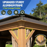 Hardtop Gazebo Wood-Looking with Drainage Gutters