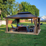 Hardtop Gazebo Wood-Looking with Drainage Gutters