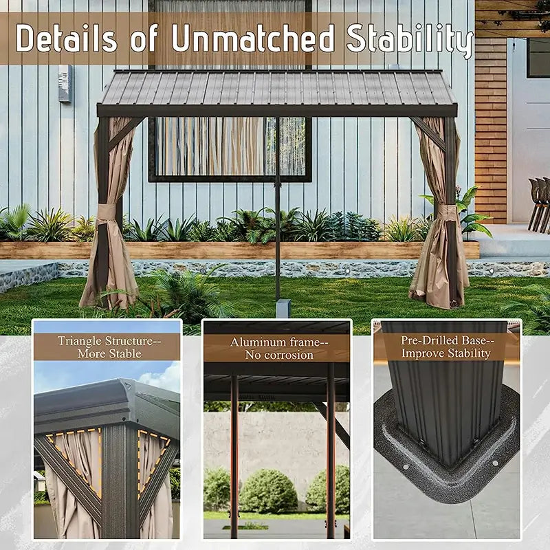 Wall-Mounted Hardtop Gazebo with Drainage Gutters