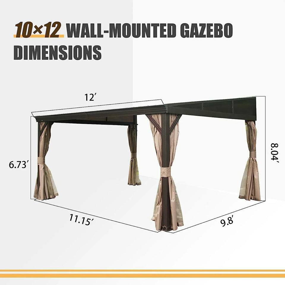Wall-Mounted Hardtop Gazebo with Drainage Gutters