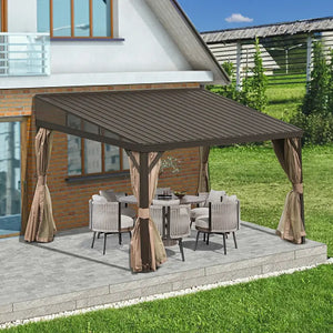 Wall-Mounted Hardtop Gazebo with Drainage Gutters