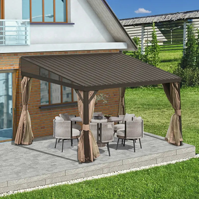 Wall-Mounted Hardtop Gazebo with Drainage Gutters
