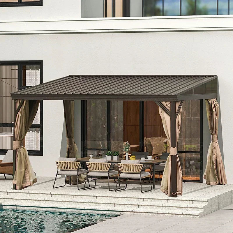 Wall-Mounted Hardtop Gazebo with Drainage Gutters