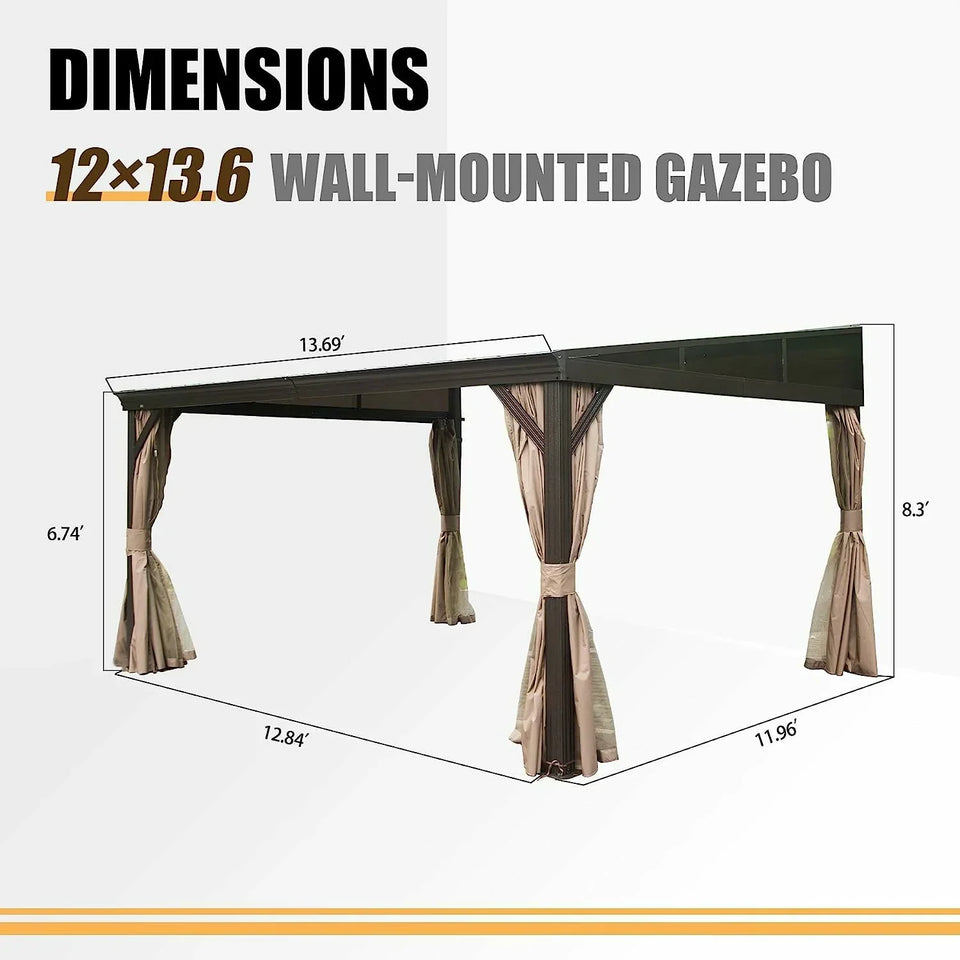 Wall-Mounted Hardtop Gazebo with Drainage Gutters