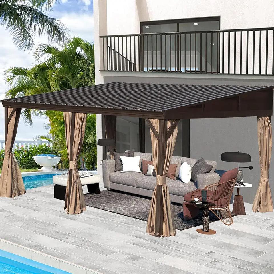 Wall-Mounted Hardtop Gazebo with Drainage Gutters