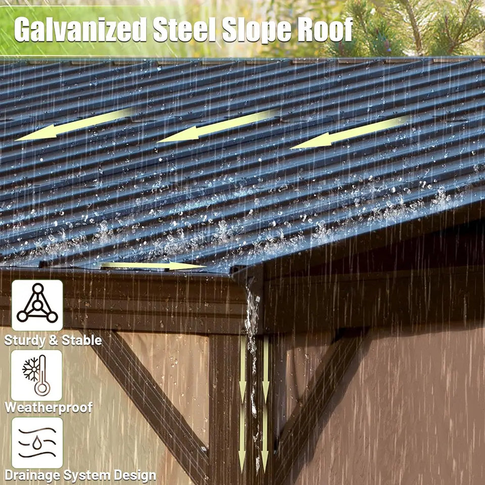 Wall-Mounted Hardtop Gazebo with Drainage Gutters