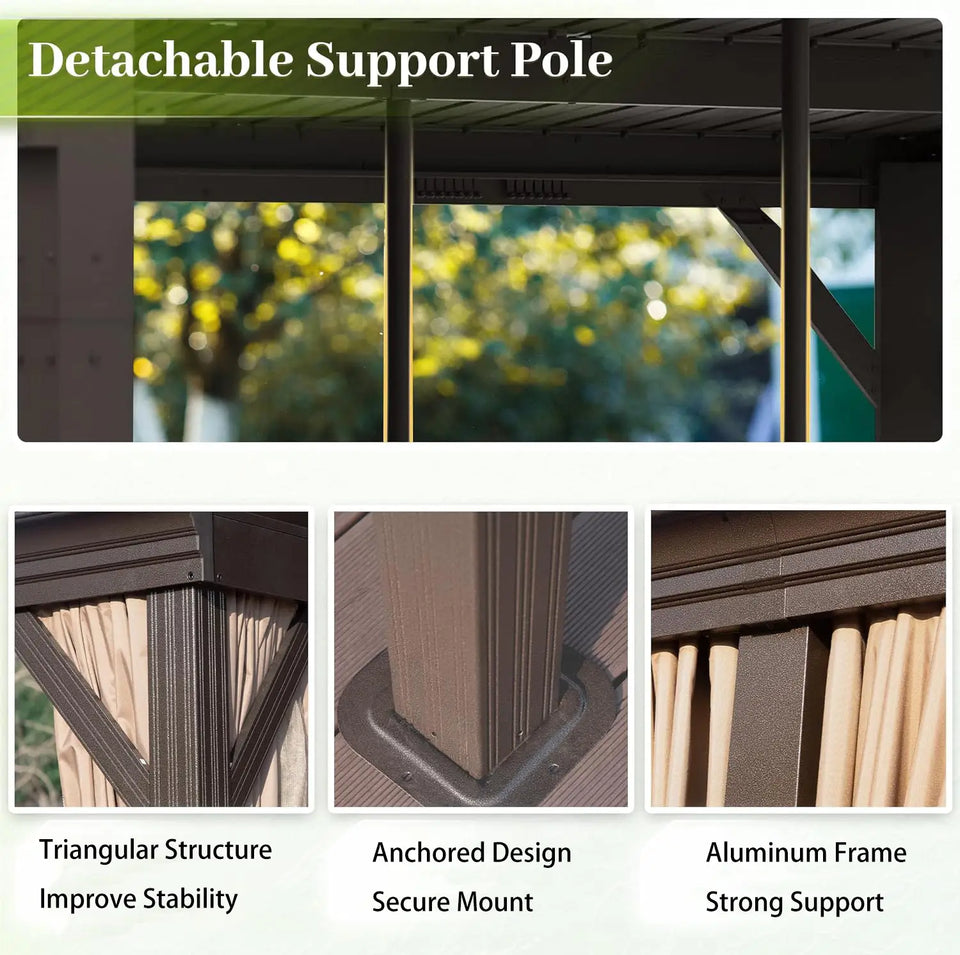 Wall-Mounted Hardtop Gazebo with Drainage Gutters