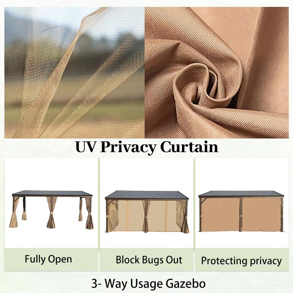 Wall-Mounted Hardtop Gazebo with Drainage Gutters