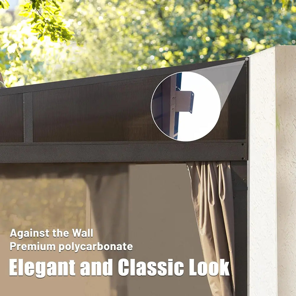 Wall-Mounted Hardtop Gazebo with Drainage Gutters