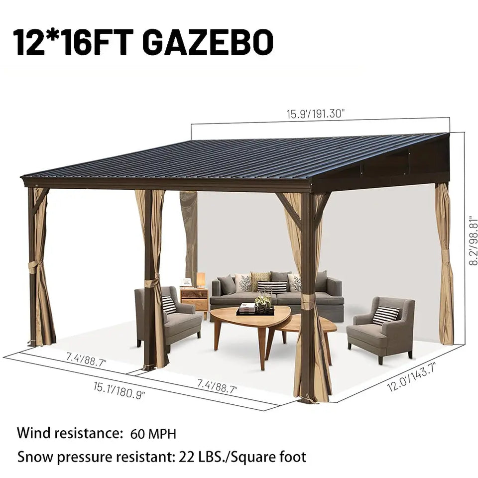 Wall-Mounted Hardtop Gazebo with Drainage Gutters