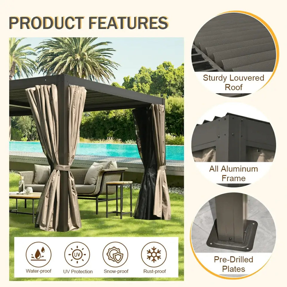 Aluminum Louvered Pergola - Brown