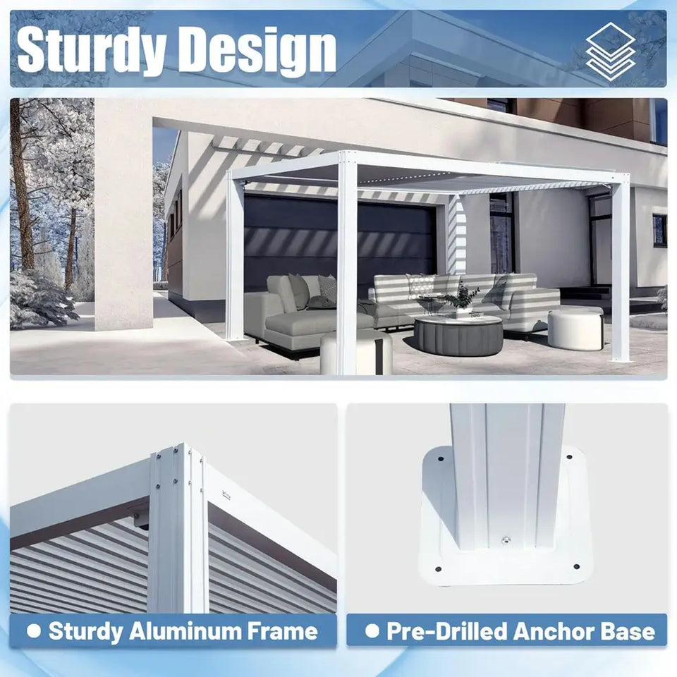 Louvered Pergola White W/O Curtain & Netting